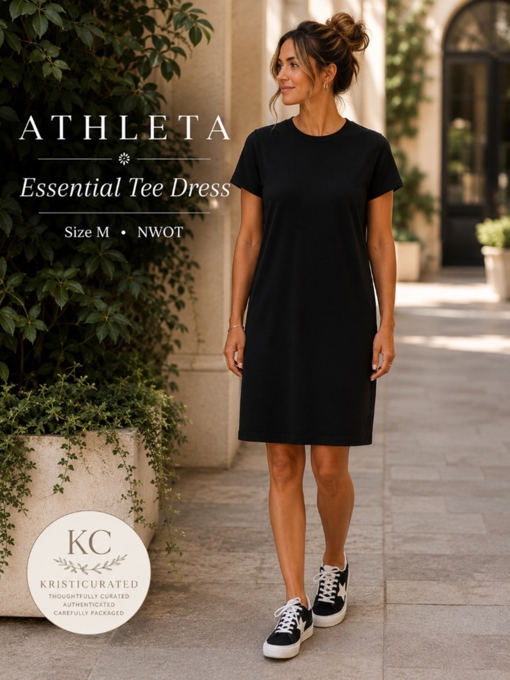 Athleta Essential Tee Dress Black Supima Cotton Size M NWOT